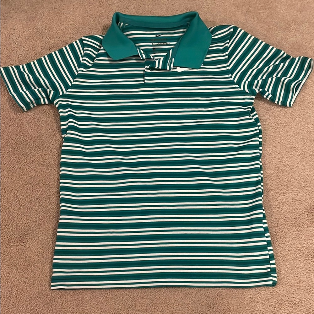 Nike Kids Polo Shirt in Green and White Stripes